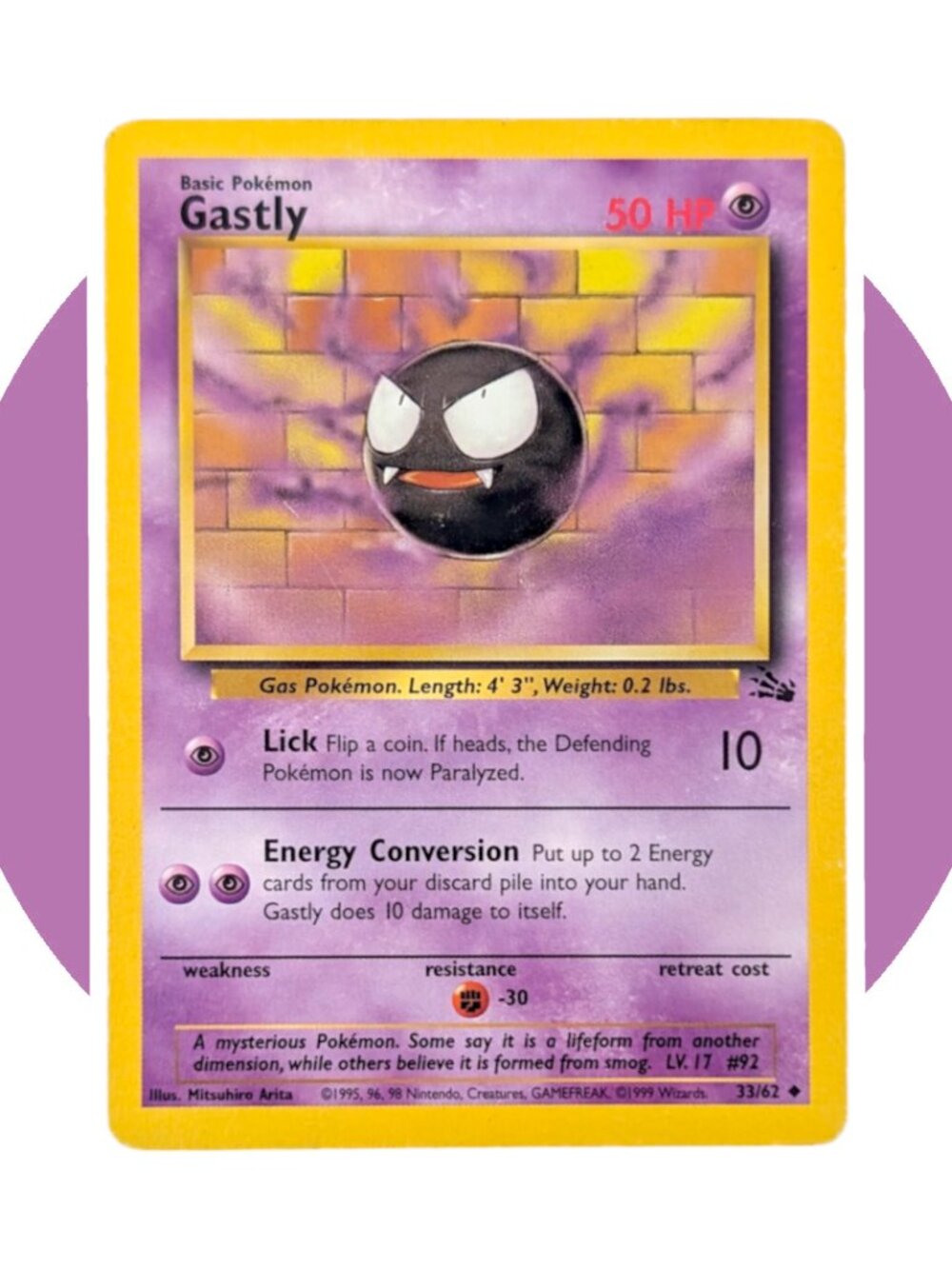 Fossil Pokemon Card (A38): Gastly 33/62, Mitsuhiro Arita
